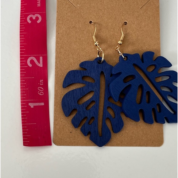 PALM EARRINGS | Wood | Blue | NWT - Picture 5 of 5